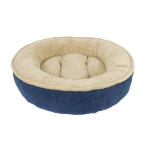 Round Dog Bed Navy/Tan 27 X 27 X 7.5 Inch