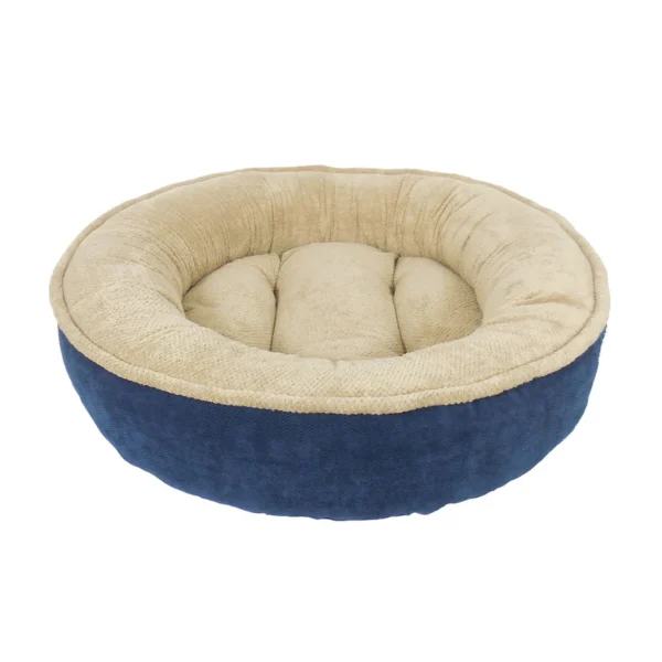 Round Dog Bed Navy/Tan 27 X 27 X 7.5 Inch